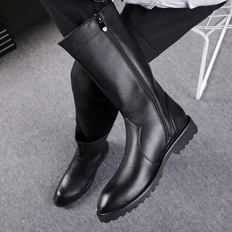 British style mens fashion high motorcycle boots autumn winter shoes cowboy natural leather boot handsome long knight botas male