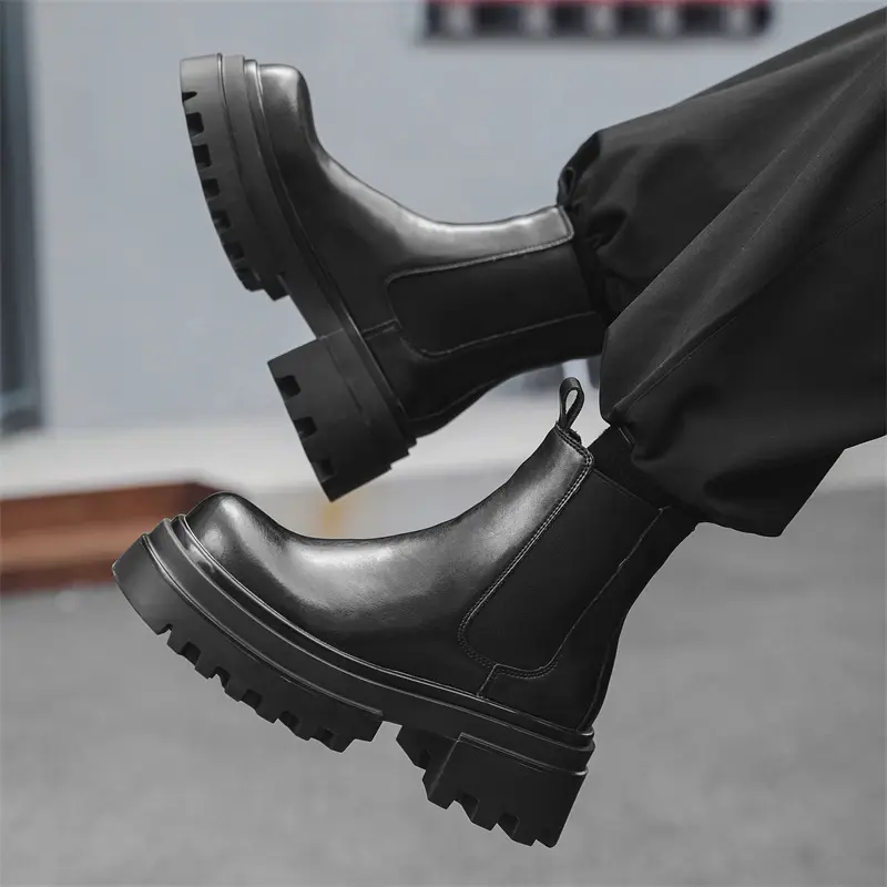 mens luxury fashion stage nightclub high chelsea boots black trendy original leather shoes cowboy platform boot cool ankle botas