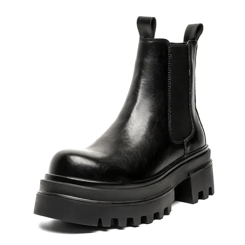 mens luxury fashion stage nightclub high chelsea boots black trendy original leather shoes cowboy platform boot cool ankle botas