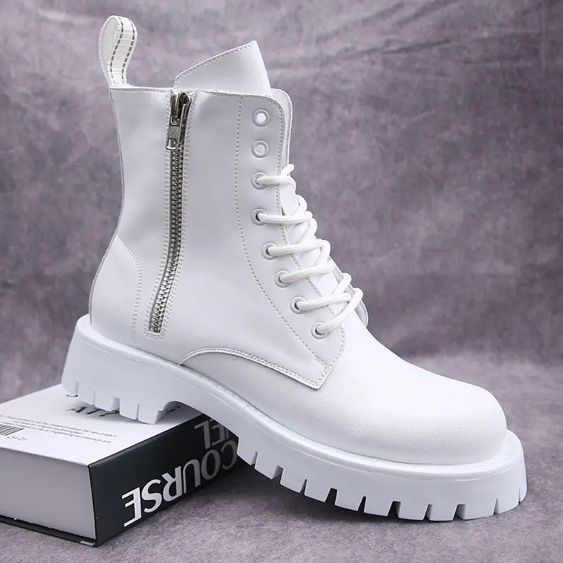 men casual party banquet dresses genuine leather boots black platform shoes spring autumn ankle boot tide cowboy botas masculina