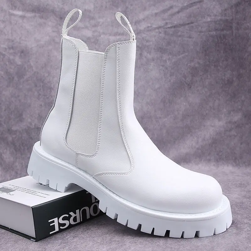 men casual party banquet dresses genuine leather boots black platform shoes spring autumn ankle boot tide cowboy botas masculina