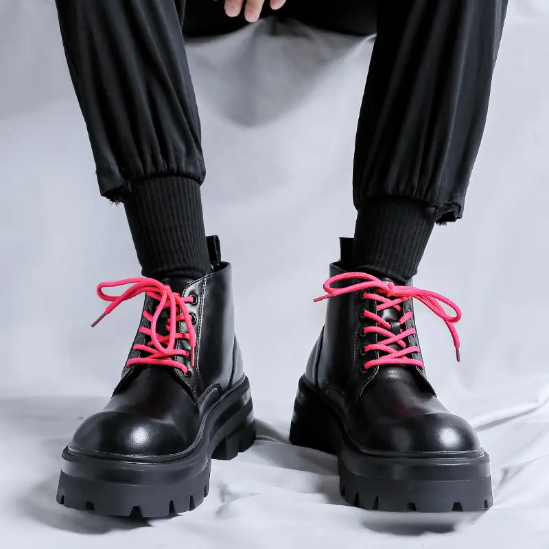 mens fashion platform boots black stylish genuine leather shoes party nightclub dress cowboy ankle boot designer short botas man
