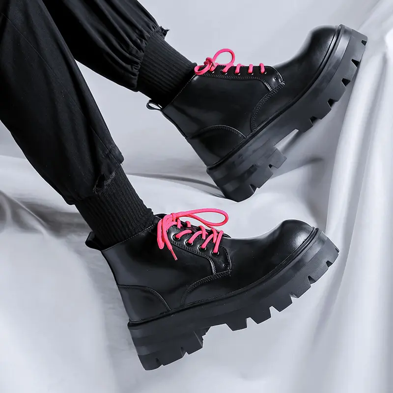 mens fashion platform boots black stylish genuine leather shoes party nightclub dress cowboy ankle boot designer short botas man
