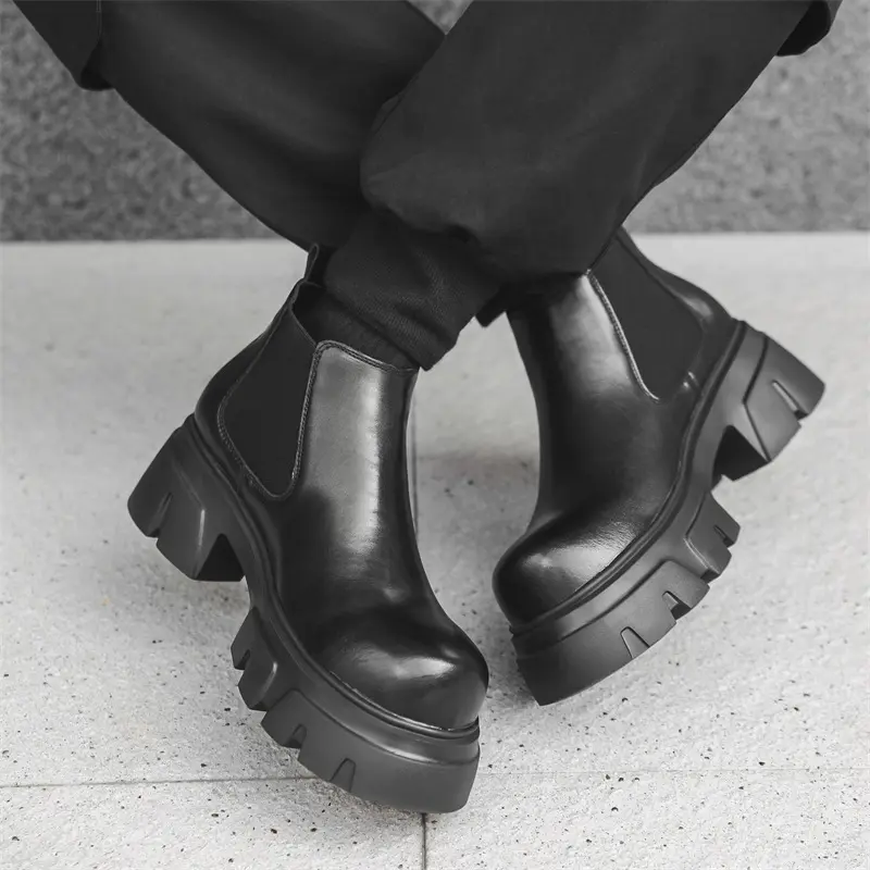 England style mens fashion punk rock chelsea boots brand designer shoes cowboy genuine leather boot cool platform ankle botas