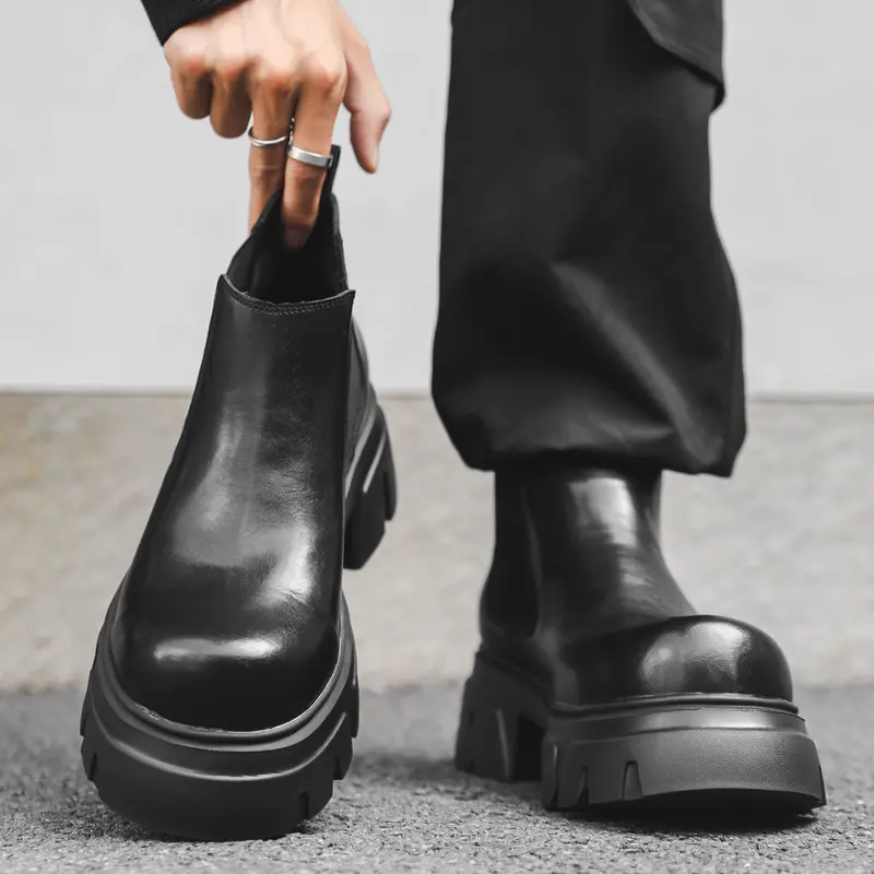 England style mens fashion punk rock chelsea boots brand designer shoes cowboy genuine leather boot cool platform ankle botas