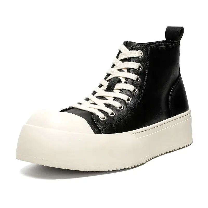 Korean style mens casual flats platform boots lace-up original leather shoes cowboy autumn winter boot street ankle botas hombre