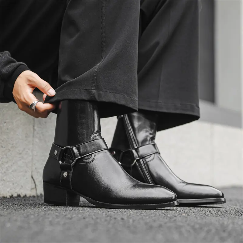 men fashion punk hip hop high chelsea boots designer pointed toe shoes cowboy original leather boot cool trendy motorcycle botas