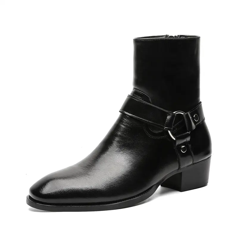 men fashion punk hip hop high chelsea boots designer pointed toe shoes cowboy original leather boot cool trendy motorcycle botas