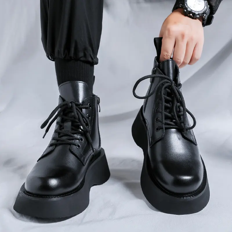 men's fashion party nightclub platform boots black stylish autumn winter shoes cowboy natural leather boot handsome ankle botas