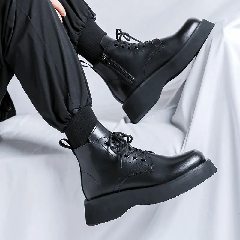 men's fashion party nightclub platform boots black stylish autumn winter shoes cowboy natural leather boot handsome ankle botas