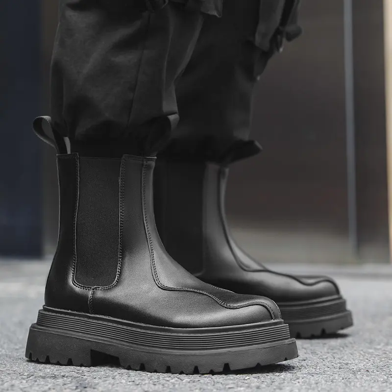 big size men fashion party nightclub high chelsea boots designer autumn winter shoes cowboy original leather boot platform botas