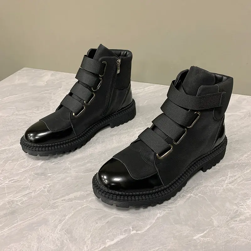 mens leisure party nightclub dress cowboy boots tide black white shoes genuine leather platform boot handsome ankle botas hombre