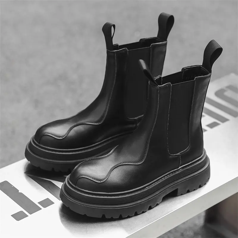 big size men fashion party nightclub high chelsea boots designer autumn winter shoes cowboy original leather boot platform botas