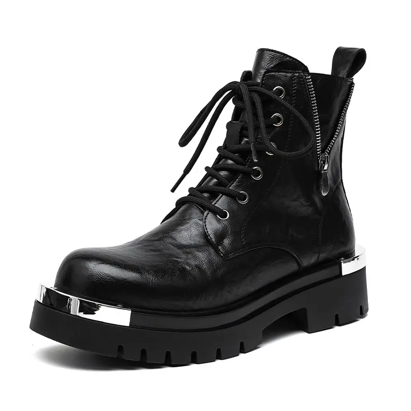 mens fashion platform boots black trendy original leather shoes stage nightclub dress cowboy high boot long motorcycle botas man