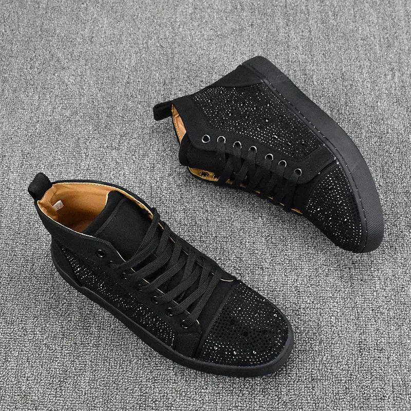 mens fashion party nightclub cow suede leather boots lace-up rhinestone shoes flats platform studded sneakers cool ankle botas