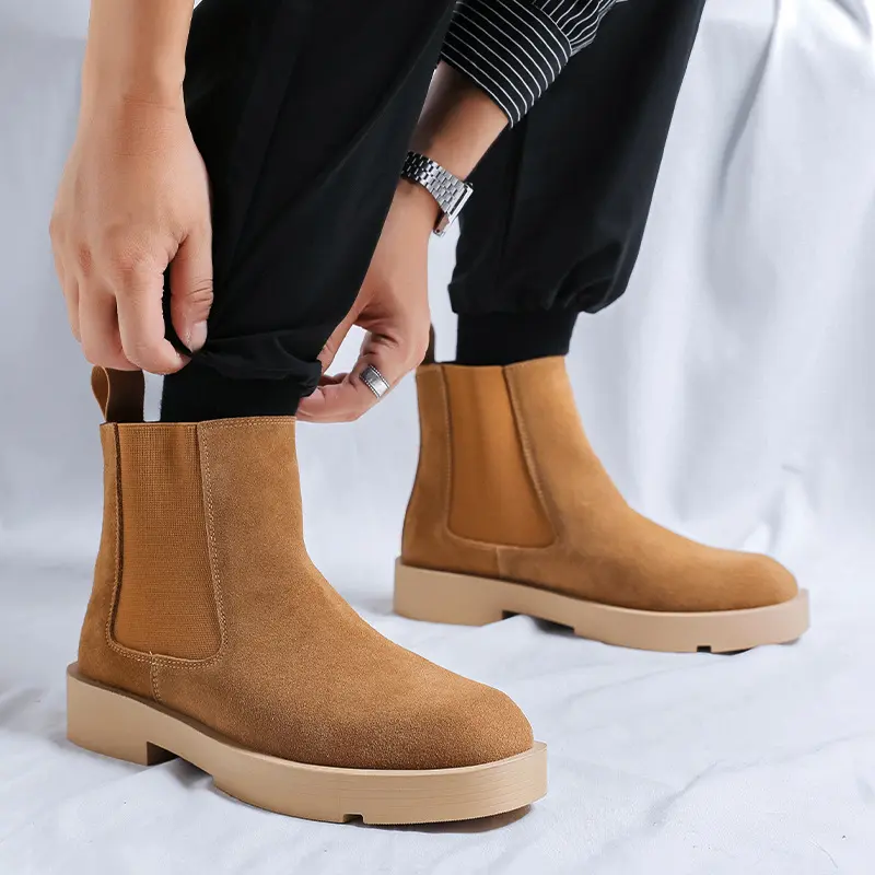 mens casual party banquet dress chelsea boots slip-on cow suede leather shoes cowboy platform boot autumn winter ankle botas man