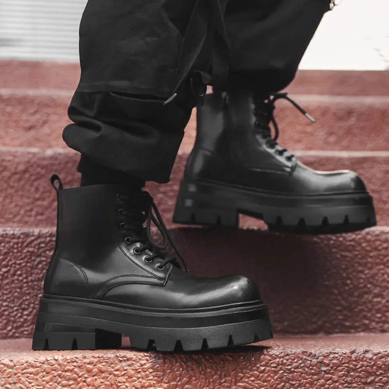 plus size men fashion punk rock dress platform boots lace-up genuine leather shoes cowboy autumn winter boot cool ankle botas