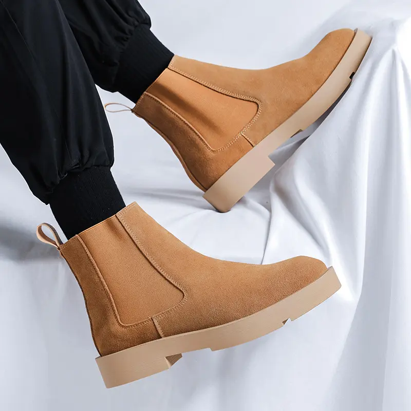 mens casual party banquet dress chelsea boots slip-on cow suede leather shoes cowboy platform boot autumn winter ankle botas man