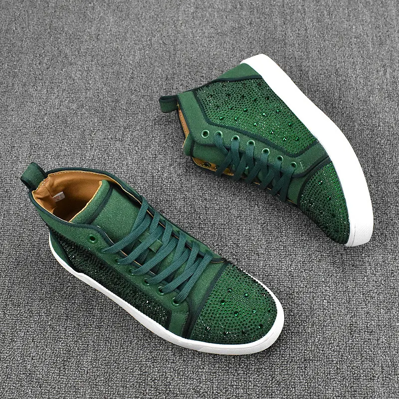 mens fashion party nightclub cow suede leather boots lace-up rhinestone shoes flats platform studded sneakers cool ankle botas