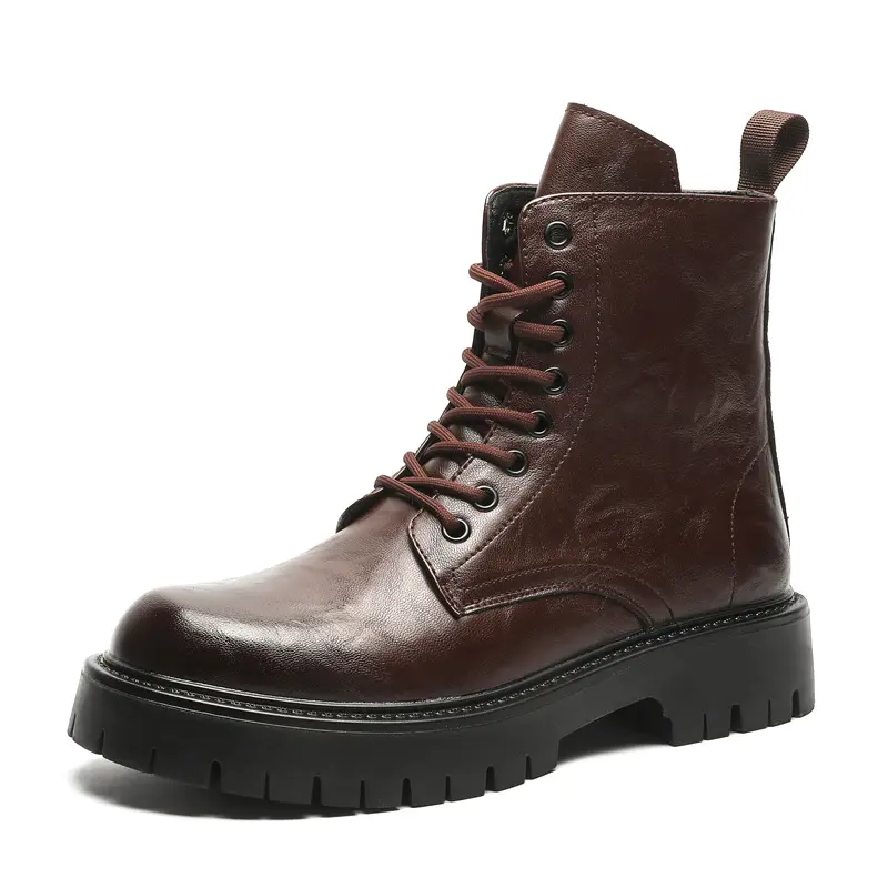 British style mens casual platform boots lace-up natural leather shoes party nightclub dress cowboy boot black brown ankle botas