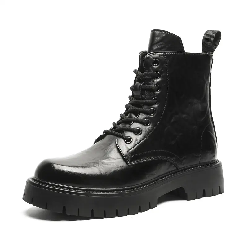 British style mens casual platform boots lace-up natural leather shoes party nightclub dress cowboy boot black brown ankle botas