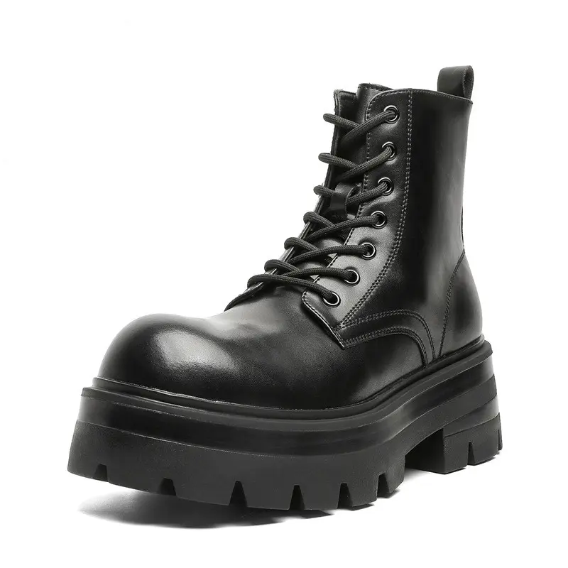plus size men fashion punk rock dress platform boots lace-up genuine leather shoes cowboy autumn winter boot cool ankle botas