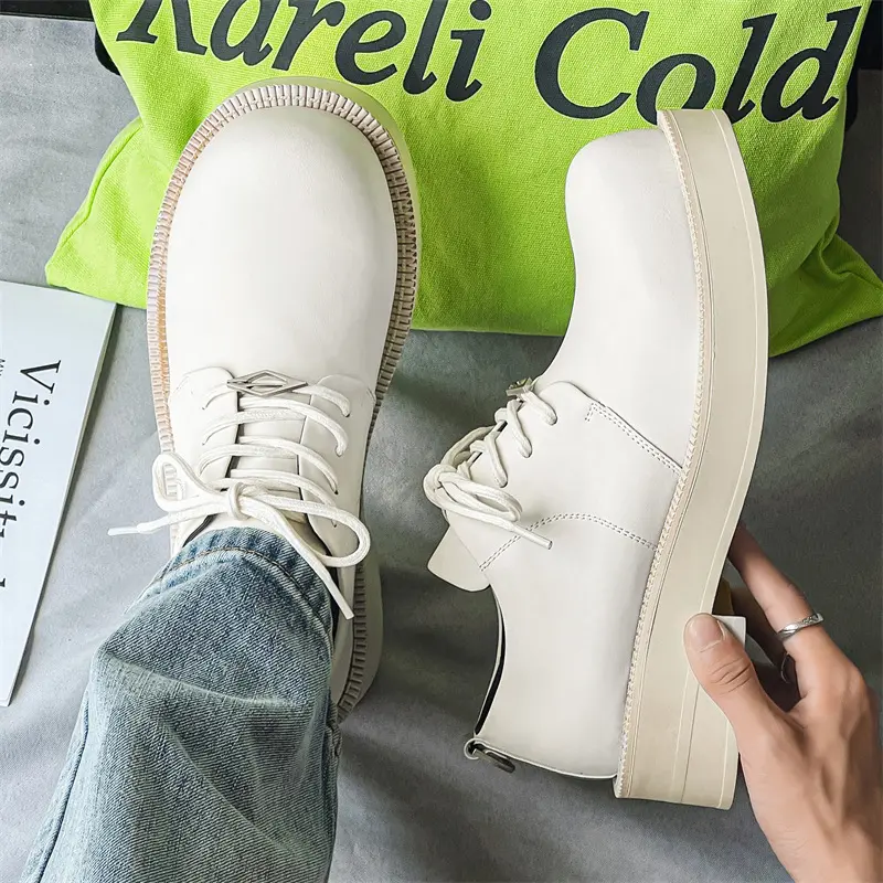 men fashion wedding party dress platform shoes lace-up genuine leather derby shoe white stylish sneakers gentleman footwear male