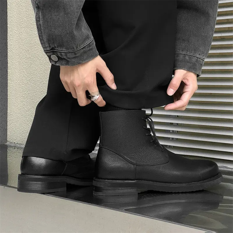 plus size mens casual original leather boots black trendy platform shoes cowboy tooling work boot handsome motorcycle botas mans