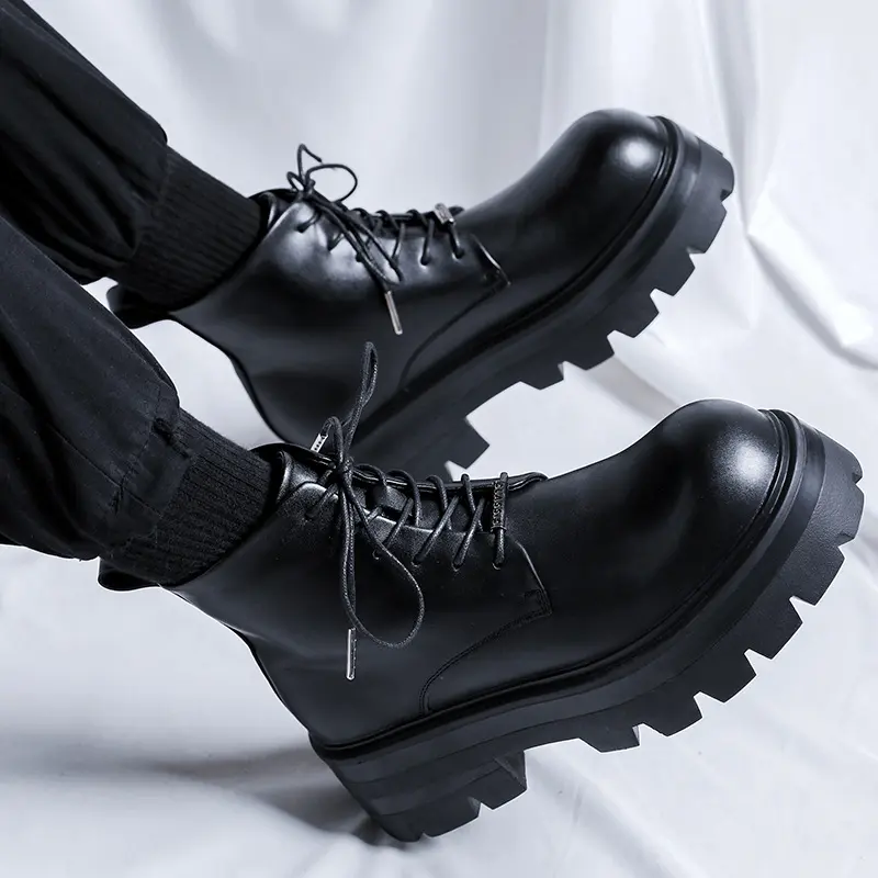 men fashion punk rock dress platform boots black stylish natural leather shoes cowboy chunky boot cool big toe motorcycle botas