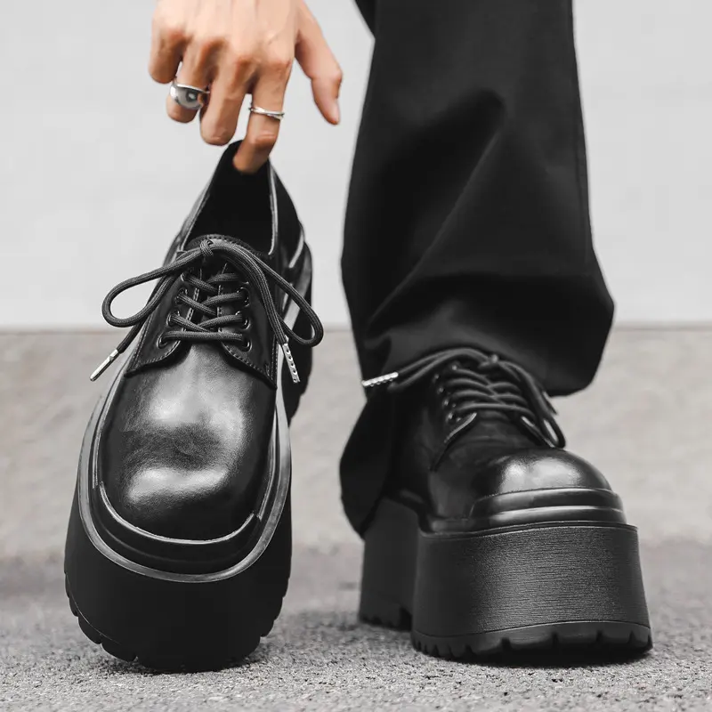 mens fashion hip hop rock platform shoes black stylish original leather derby shoe brand designer sneakers youth footwear zapato