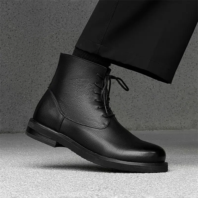 plus size mens casual original leather boots black trendy platform shoes cowboy tooling work boot handsome motorcycle botas mans