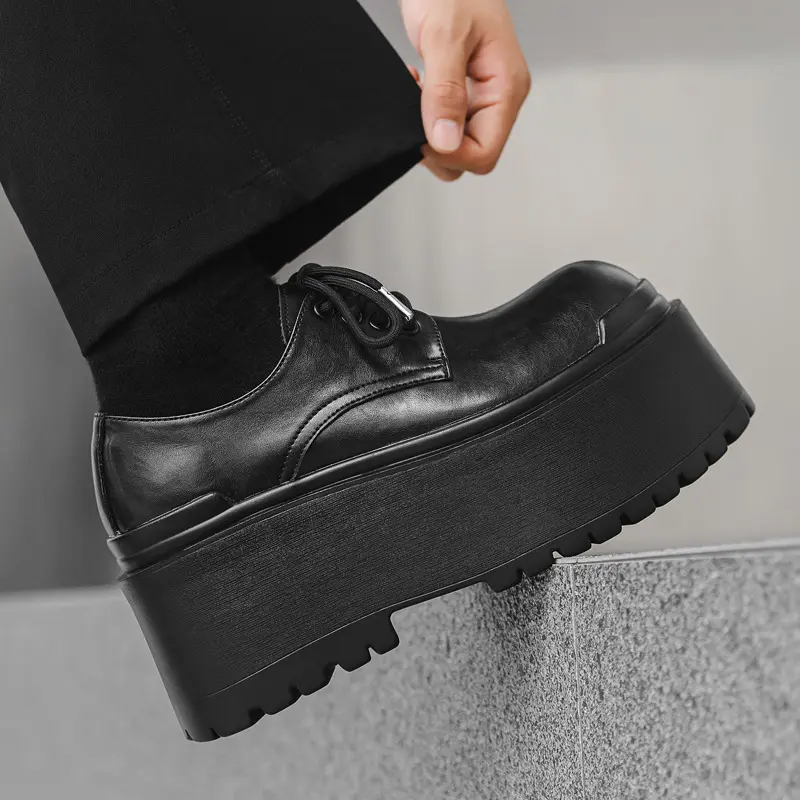 mens fashion hip hop rock platform shoes black stylish original leather derby shoe brand designer sneakers youth footwear zapato