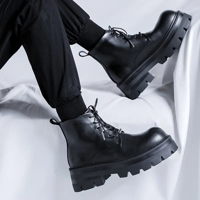 men fashion punk rock dress platform boots black stylish natural leather shoes cowboy chunky boot cool big toe motorcycle botas