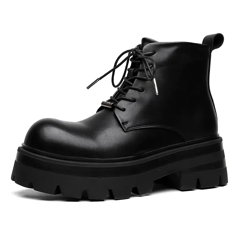 men fashion punk rock dress platform boots black stylish natural leather shoes cowboy chunky boot cool big toe motorcycle botas