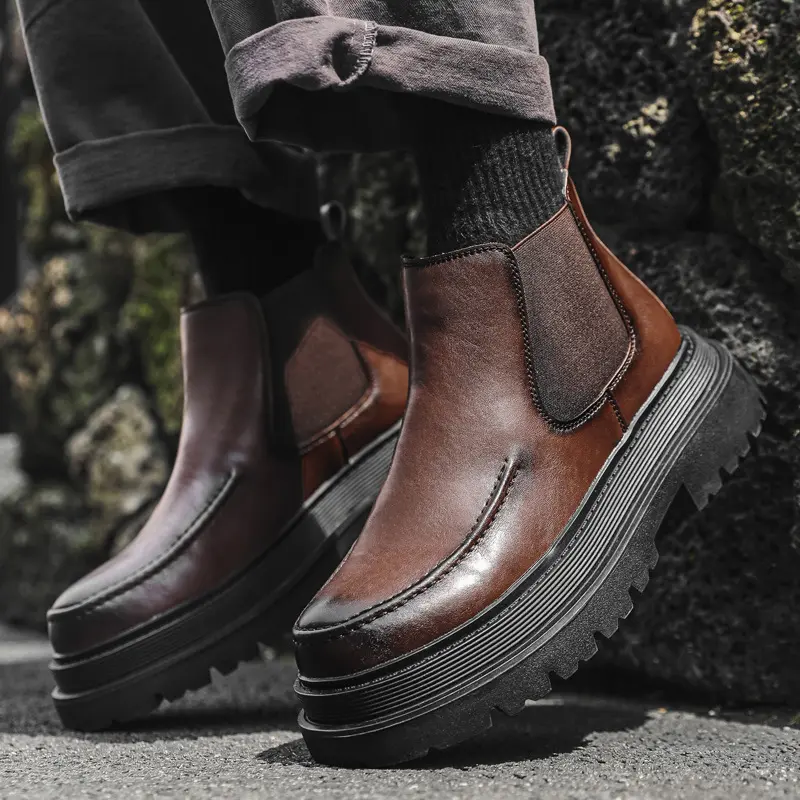England style men casual chelsea boots black brown genuine leather shoes cwoboy platform boot spring autumn handsome ankle botas