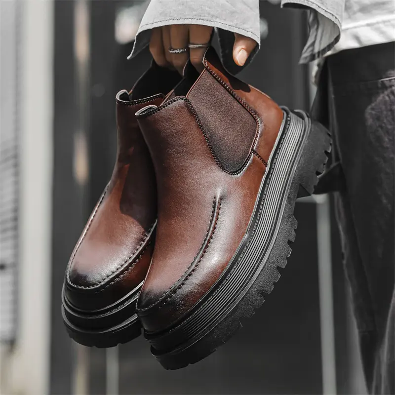 England style men casual chelsea boots black brown genuine leather shoes cwoboy platform boot spring autumn handsome ankle botas