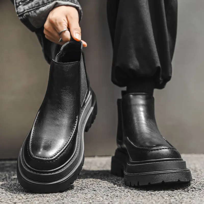 England style men casual chelsea boots black brown genuine leather shoes cwoboy platform boot spring autumn handsome ankle botas