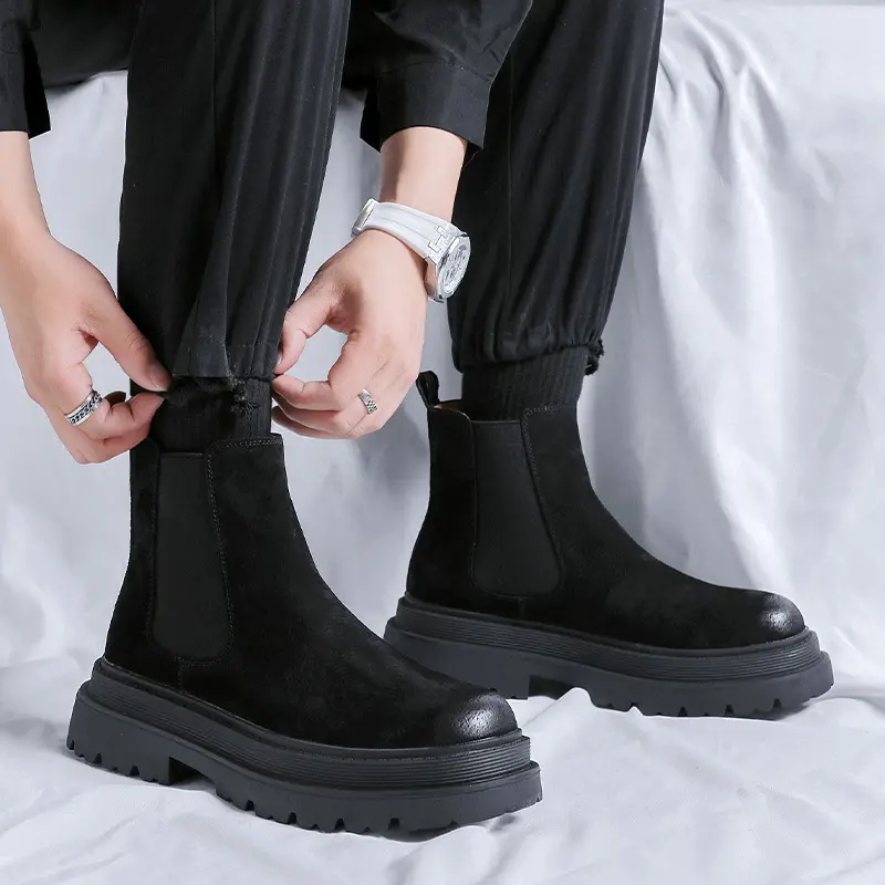big size men casual party nightclub high chelsea boot cow suede leather shoes cowboy autumn winter boot long platform botas male