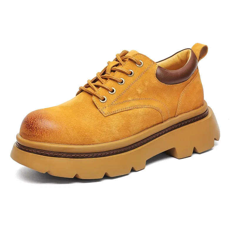 men's fashion outdoors platform shoes lace-up tooling work shoe cow suede leather vintage sneakers breathable cowboy footwear