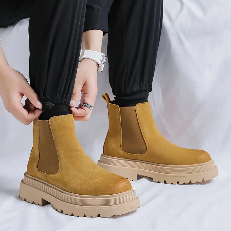 big size men casual party nightclub high chelsea boot cow suede leather shoes cowboy autumn winter boot long platform botas male
