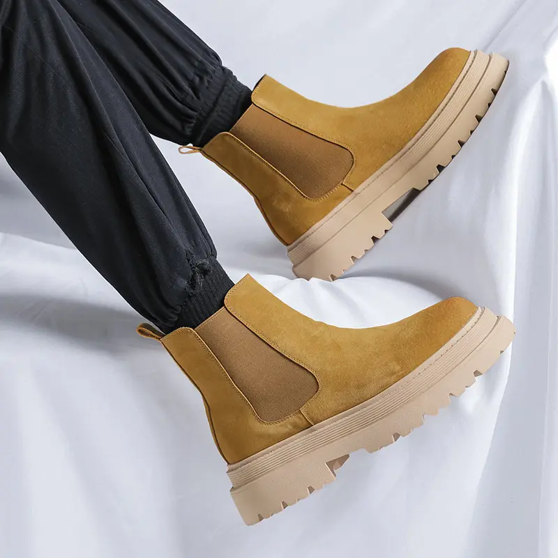 big size men casual party nightclub high chelsea boot cow suede leather shoes cowboy autumn winter boot long platform botas male