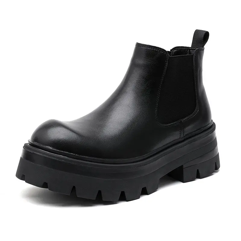 mens casual chelsea boots black trendy genuine leather shoes cowboy platform boot hip hop rock dress cool chunky ankle botas man