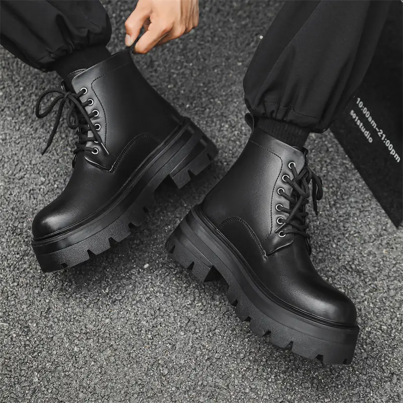 men's fashion punk rock dress platform boots black trendy original leather shoes cowboy autumn winter boot cool ankle botas male