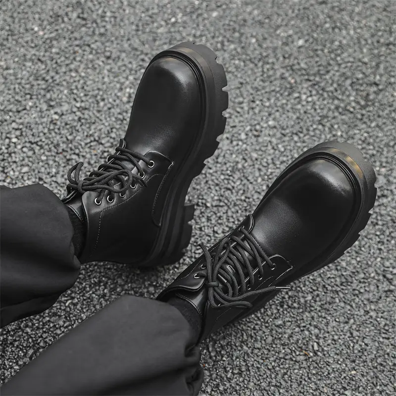 men's fashion punk rock dress platform boots black trendy original leather shoes cowboy autumn winter boot cool ankle botas male