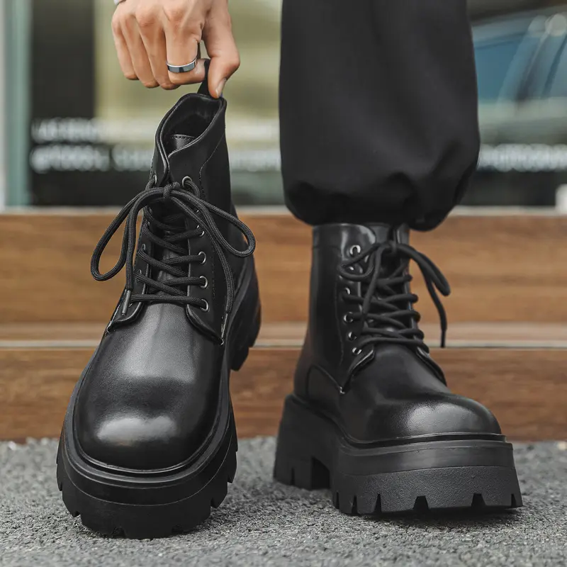 men's fashion punk rock dress platform boots black trendy original leather shoes cowboy autumn winter boot cool ankle botas male