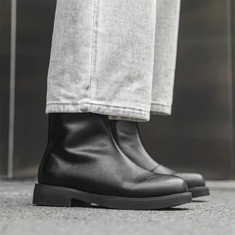mens fashion high chelsea boots black brown genuine leather shoes cowboy autumn winter boot platform long motorcycle botas mans