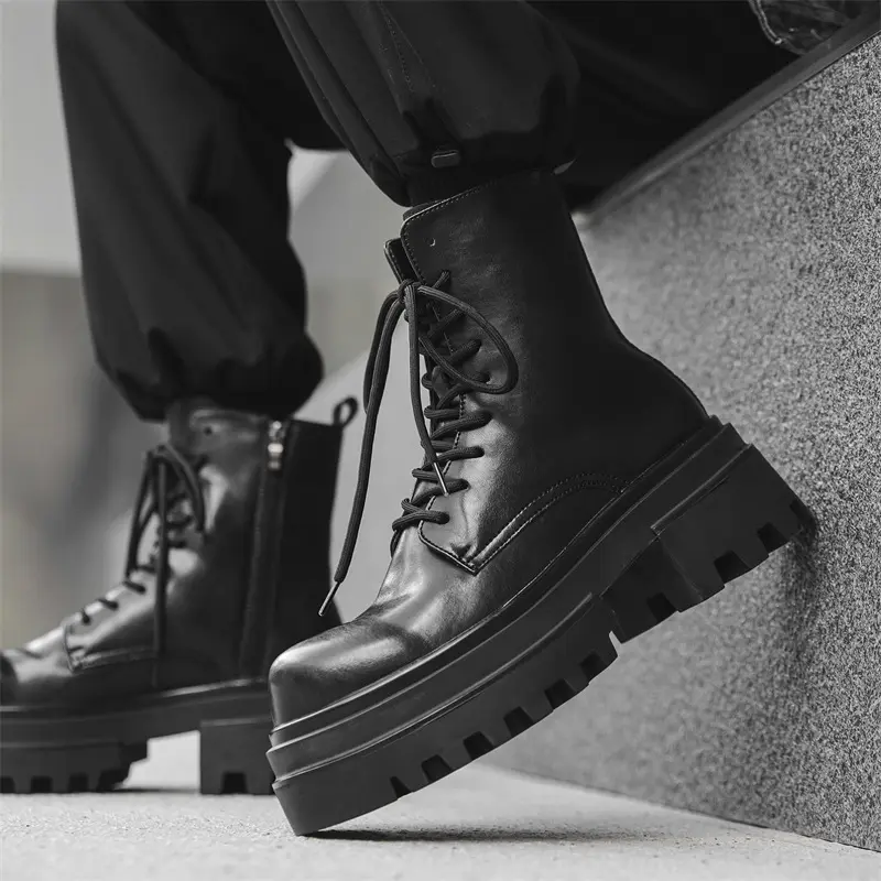 England style mens fashion party nightclub high motorcycle boots original leather shoes cowboy platform boot cool long botas man
