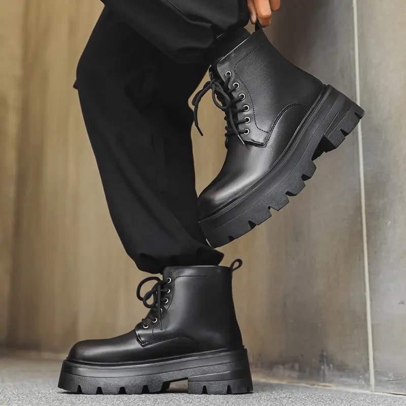 men's fashion punk rock dress platform boots black trendy original leather shoes cowboy autumn winter boot cool ankle botas male