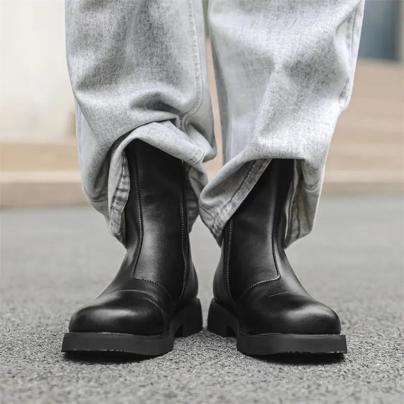 mens fashion high chelsea boots black brown genuine leather shoes cowboy autumn winter boot platform long motorcycle botas mans