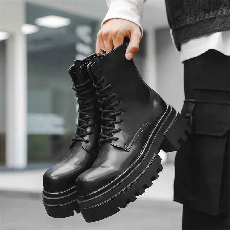 England style mens fashion party nightclub high motorcycle boots original leather shoes cowboy platform boot cool long botas man